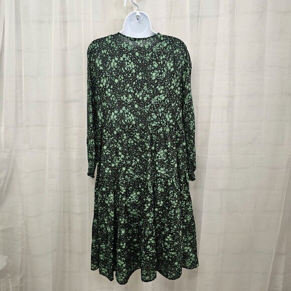 Zara Green Black Floral Peasant Dress Boho Midi S - Picture 6 of 9
